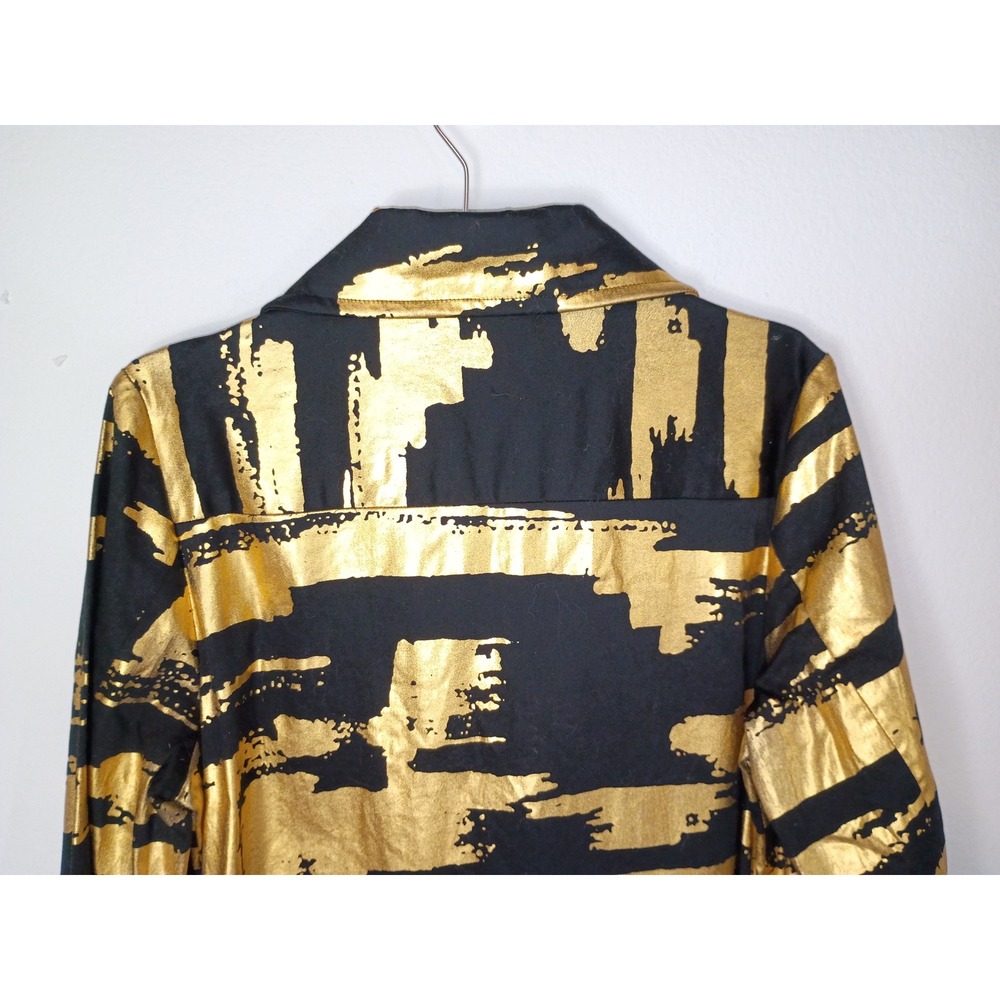 Berek Women Black Gold Metallic Foil Brushstroke Longline Jacket Coat Blazer L - Picture 6 of 13